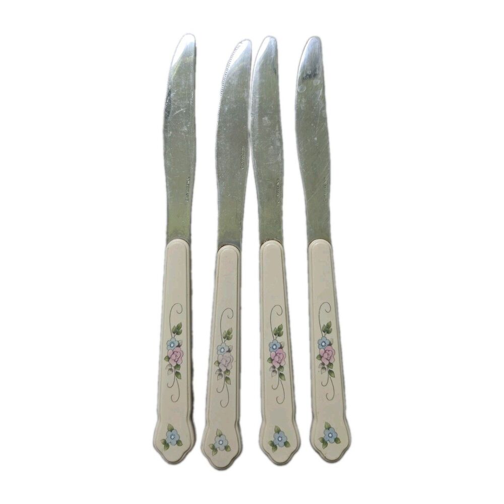 VTG Pfaltzgraff Naturewood Floral Butter Knives Set of 4 Stainless Flatware GUC